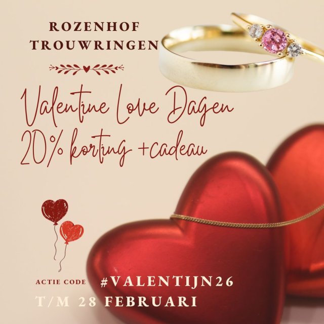 Valentijnsactie bij Rozenhof Trouwringen: 20% korting & romantische beleving