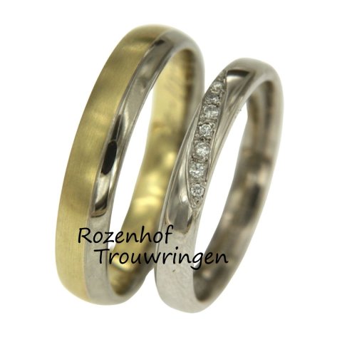 Matching trouwringen met witgouden damesring en bicolor herenring (1181-70044)