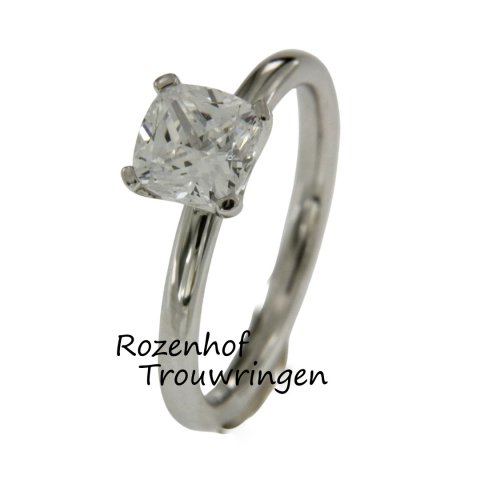 Witgouden dames verlovingsring met diamant (13235)