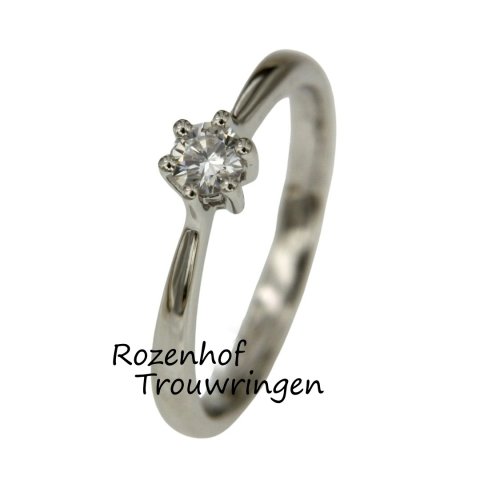 Subtiele en verfijnde witgouden verlovingsring (15357)