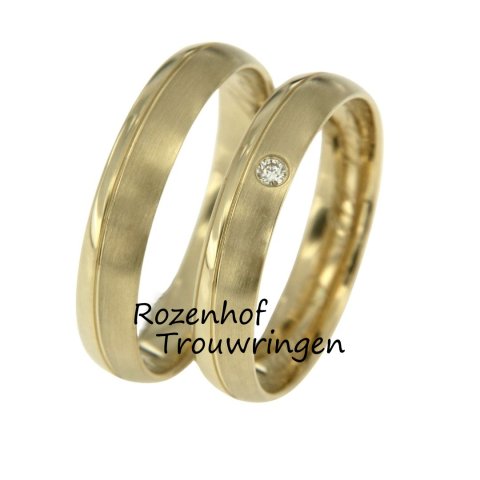 Supermooie geelgouden trouwringen set met diamant (15495-15496)