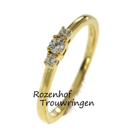 Smalle geelgouden trouwring met diamanten (15613)