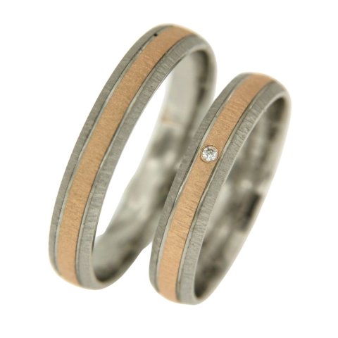 Moderne bicolor trouwringen met diamant (15755-15746)