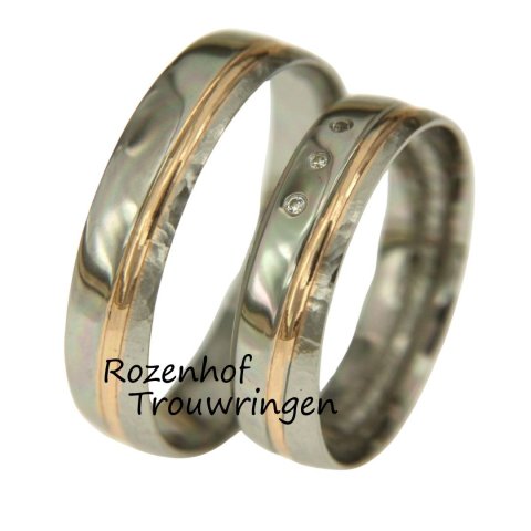 Bicolor trouwringen set met diamanten (15765-15766)