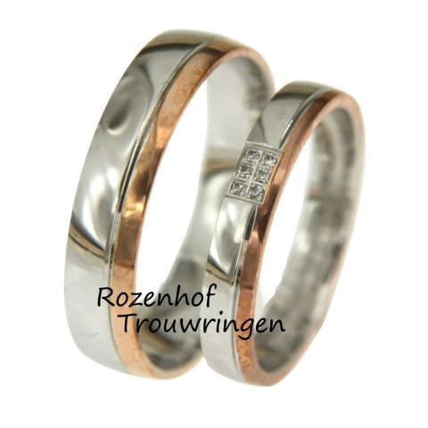 Stijlvolle bicolor trouwringen set met schitterende diamanten (15771-15772)
