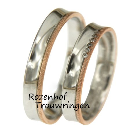 Bicolor trouwringen met diamanten en mooie bewerking (15777-15778)