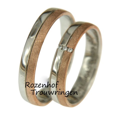 Verfijnde bicolor trouwringen set met diamanten (15783-15784)