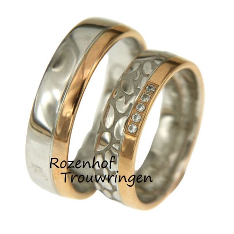 Luxe bicolor trouwringen set met opvallende afwerking (15785-15786)