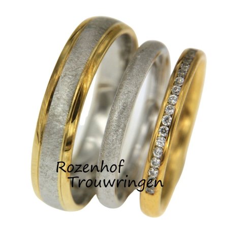 Schitterende trouwringen met bicolor herenring en twee smalle damesringen (15829-15830-1583)