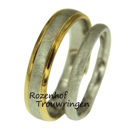 Romantische trouwringen met bicolor herenring en schitterende damesring (15829-15830)