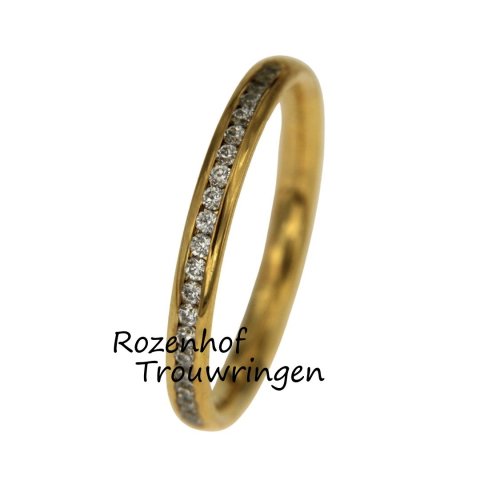 Smalle geelgouden dames trouw- of verlovingsring met diamanten (15831)