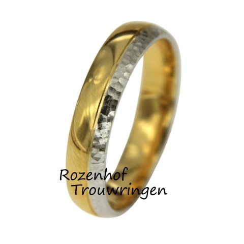 Moderne bicolor herenring met hamerslag (15838)