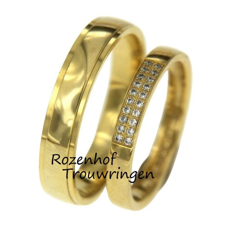 Schitterende geelgouden trouwringen set met diamanten (15857-15858)