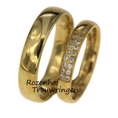 Gepolijste geelgouden trouwringen set met diamanten (15859-15860)