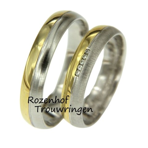 Mooie bicolor trouwringen set met diamanten (15869-15870)