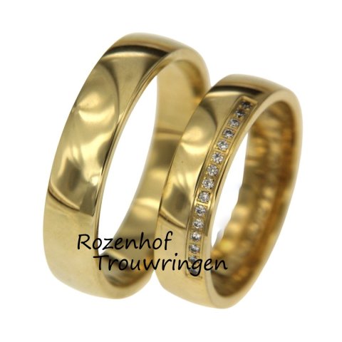 Supermooie geelgouden trouwringen set met diamanten (15883-15884-2)