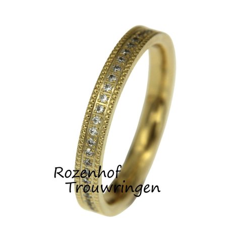 Chique Geelgouden Trouwring met Diamanten en Parelrand (15899)