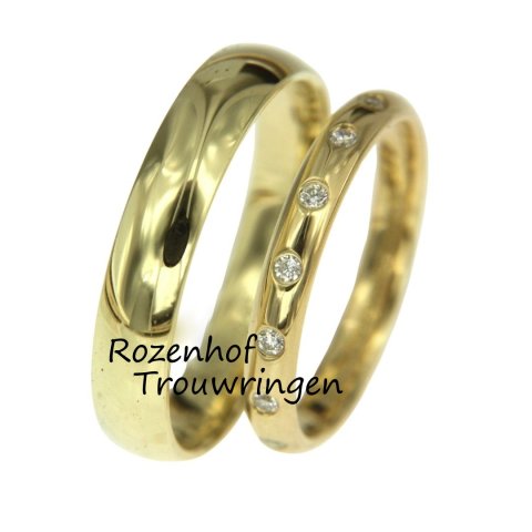 Klassieke geelgouden trouwringen set met moderne twist (15923-15924)