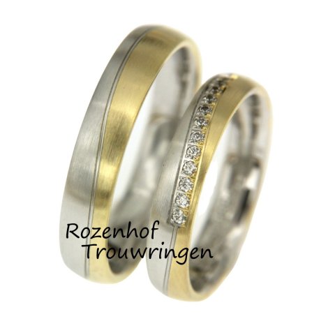 Elegante bicolor trouwringen set met diamanten (15931-15932)