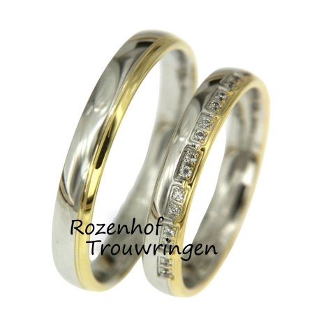 Bicolor trouwringen set met diamanten (15933-15934)