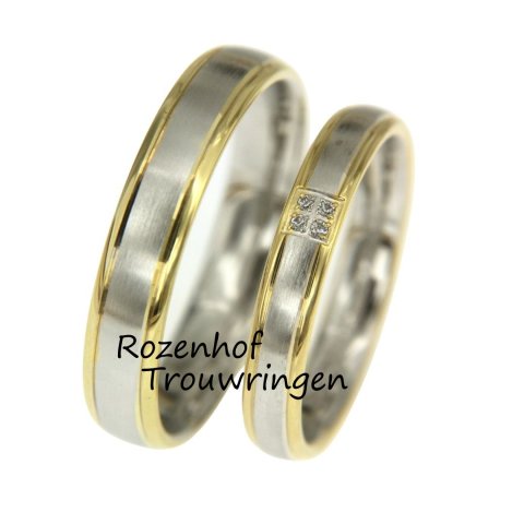 Bicolor trouwringen set met gepolijste zijkanten (15937-15938)