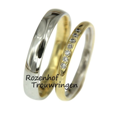Bicolor trouwringen set met fonkelende diamanten (15939-15940)