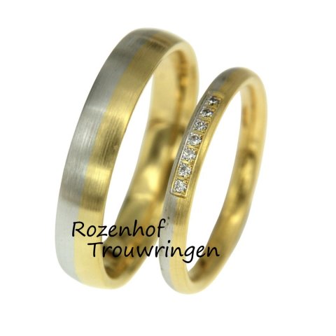 Matte bicolor trouwringen set met diamanten (15942-15943)