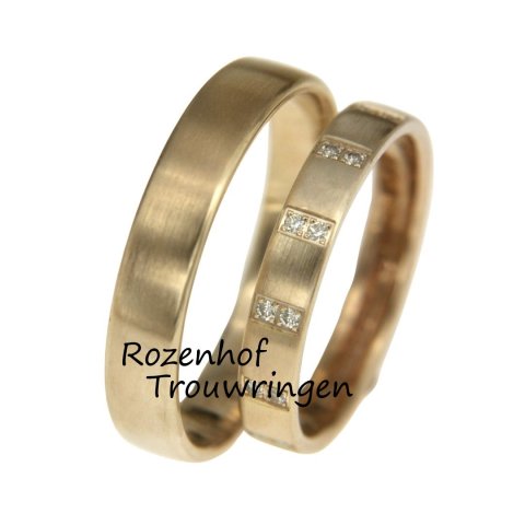 Matte trouwringen set met diamanten (15947-15948)