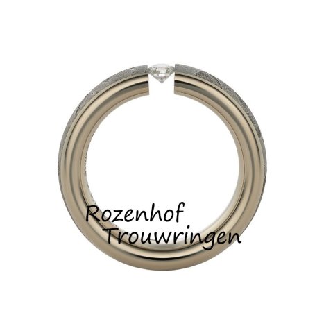 Unieke damesring met meteoriet en schitterende diamant (2567)