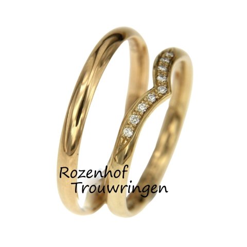 Smalle trouwringen met dames V-ring en diamanten (30081-75088)
