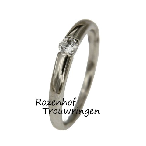 Gepolijste witgouden vrouwenring met diamant (5363)