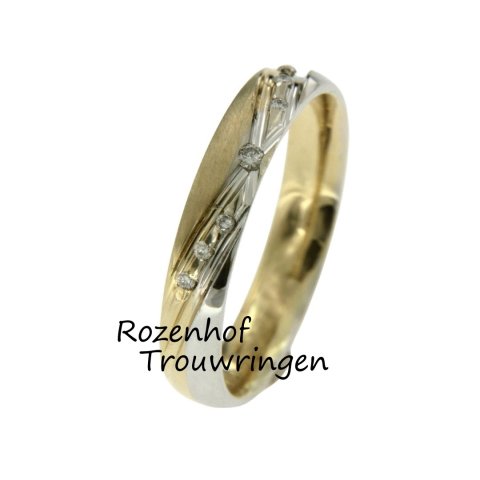 Unieke bicolor vrouwen trouwring met diamant (5641)