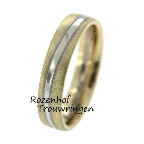 Bicolor herenring met bewerking en gepolijste streep (70500)