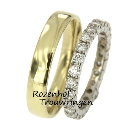 Matching trouwringen met klassieke herenring en damesring met diamanten (70541-70100)