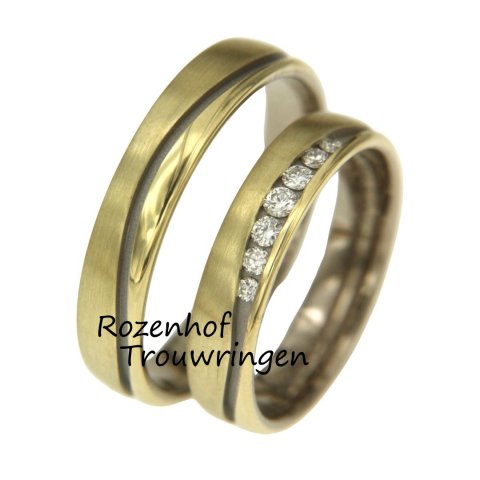 Mooie trouwringen set met lijn en diamanten (70593-70594)