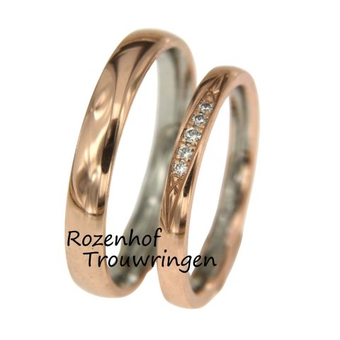 Bicolor trouwringen set met diamanten (70667-70668)