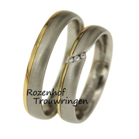 Tijdloze bicolor trouwringen set met gepolijste randen (70673-70674)