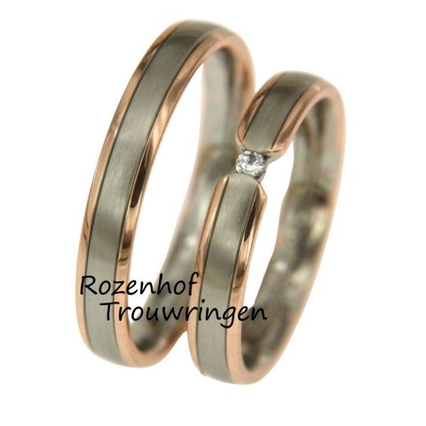 Bicolor trouwringen set met diamant (70675-70676)
