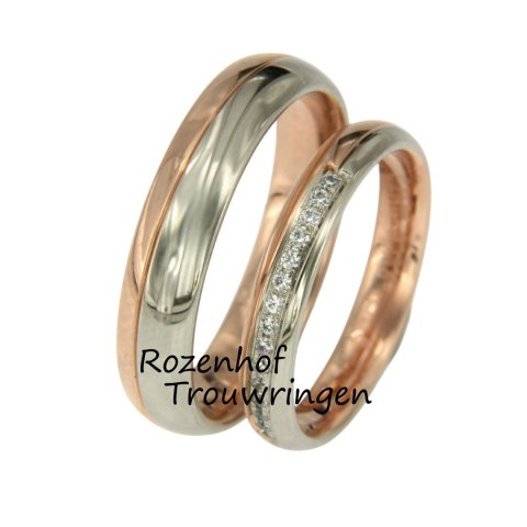 Superleuke bicolor trouwringen set met diamanten (70711-70712)