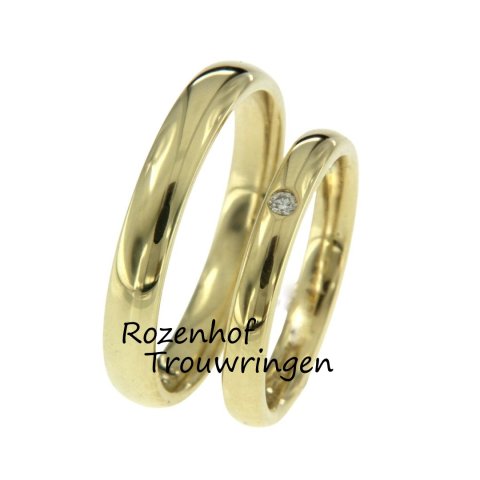 Klassieke geelgouden trouwringen set met diamant (75071-75072)