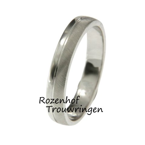 Leuke witgouden herenring met gepolijste kant en matte kant met mooie afwerking (80364)