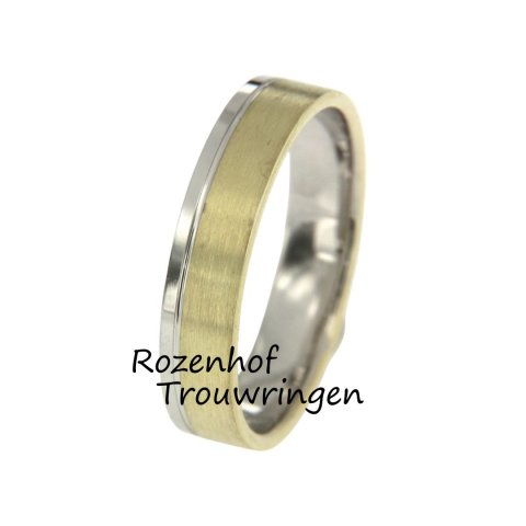 Bicolor heren trouwring met gepolijste zijkant (8212)