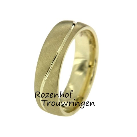 Brede geelgouden herenring met golvende lijn (8650)