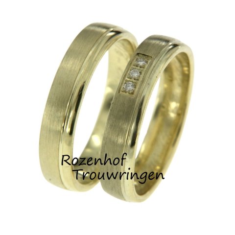 Moderne geelgouden trouwringen met diamanten. (8691-8692)