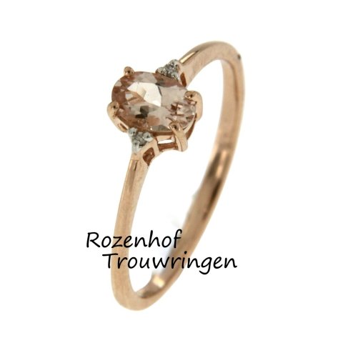 Roodkleurige dames trouw- of verlovingsring met morganite en diamanten (90141)