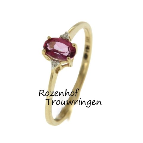 Stijlvolle damesring met roze topaas en diamanten (90143)