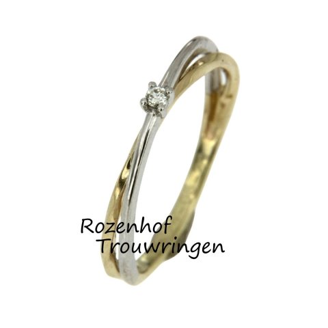 Bicolor damesring met twist en diamant (90417)