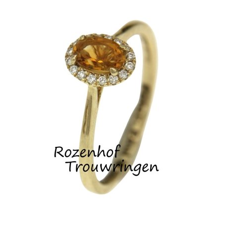 Geelgouden trouwring of verlovingsring met citrien en diamanten (90429)