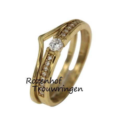 Prachtige dames V-ring en geelgouden vrouwenring met diamanten (90451-90159)